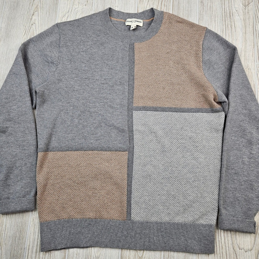 Crosby & Howard Mens‎ Gray Color Block Crew Neck Sweater